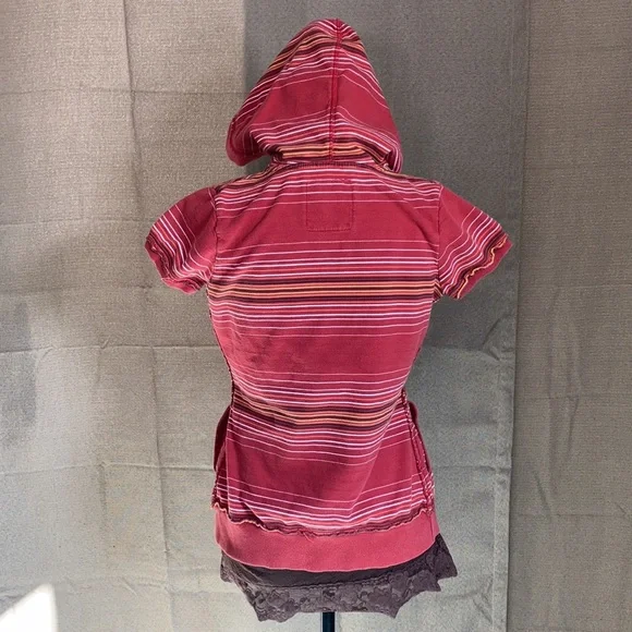Maurice’s Burnt Red with Stripes Short-sleeve Hooded Top with Pockets Size S - Picture 5 of 10